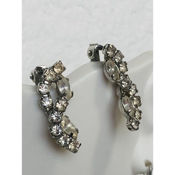 Vintage Crystal Shimmering Rhinestone Bling Sparkle Clip On Button Earrings - Picture 9 of 10